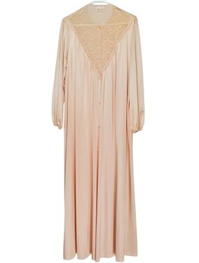 7646 * Jolie Two Vintage Nightgown Robe Lace Trim Button Front Pink Size S